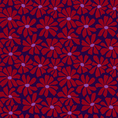 Groovy daisy flower seamless pattern. Cute hand drawn floral background.