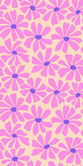 Groovy daisy flower seamless pattern. Cute hand drawn floral background.