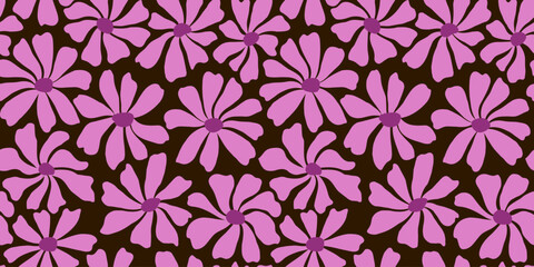 Groovy daisy flower seamless pattern. Cute hand drawn floral background.