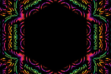 Beautiful caleidoscope symmetrical colourful gradient flowers line art of traditional background batik dayak ornament design template elements
