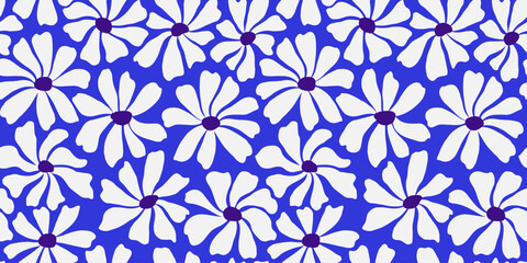 Groovy daisy flower seamless pattern. Cute hand drawn floral background.