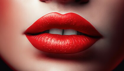 Obraz premium Closeup of female red lips. Macro shot. Generative AI