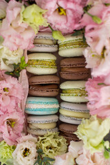 macaron with flowers and leaf