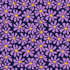 Groovy daisy flower seamless pattern. Cute hand drawn floral background.