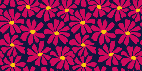 Groovy daisy flower seamless pattern. Cute hand drawn floral background.