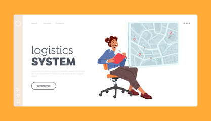 Logistics System Landing Page Template. Operator Managing Modern Delivery System That Employs Unmanned Aerial Vehicles