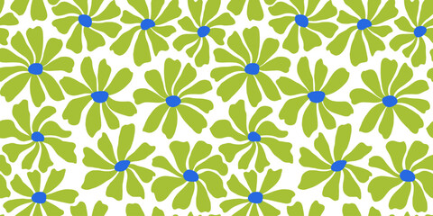 Groovy daisy flower seamless pattern. Cute hand drawn floral background.