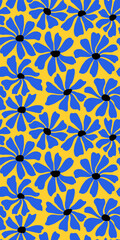 Fototapeta premium Groovy daisy flower seamless pattern. Cute hand drawn floral background.