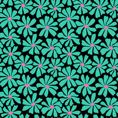 Groovy daisy flower seamless pattern. Cute hand drawn floral background.