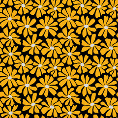 Fototapeta premium Groovy daisy flower seamless pattern. Cute hand drawn floral background.