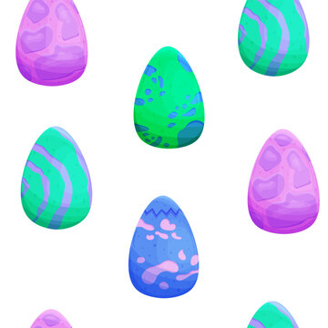 Seamless background with stone dino egg in cartoon style