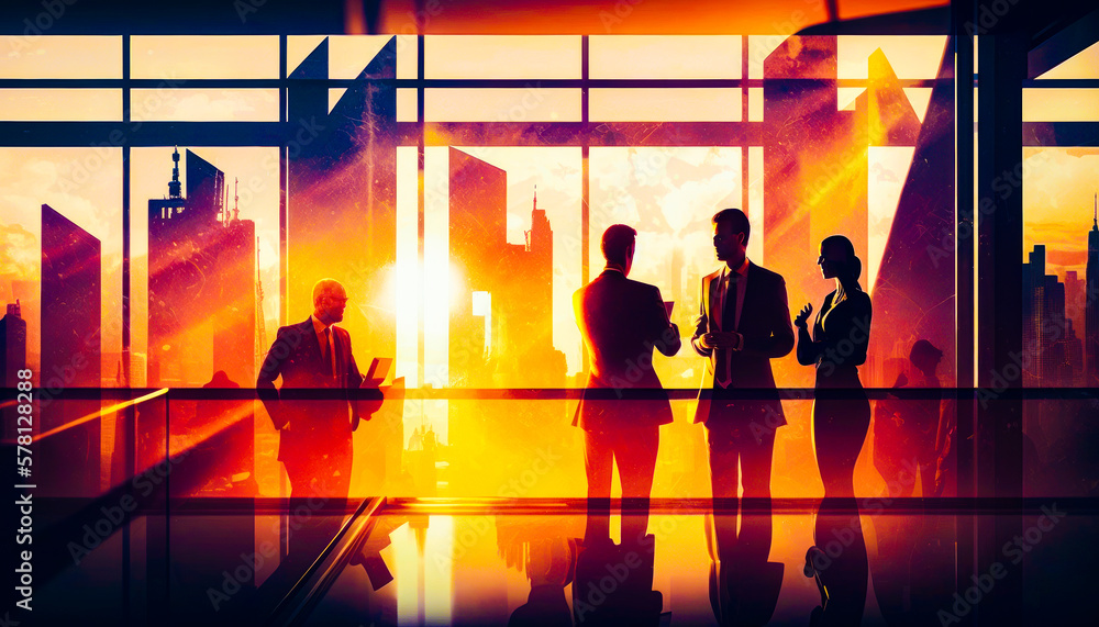 Poster group of people standing in front of window. generative ai.