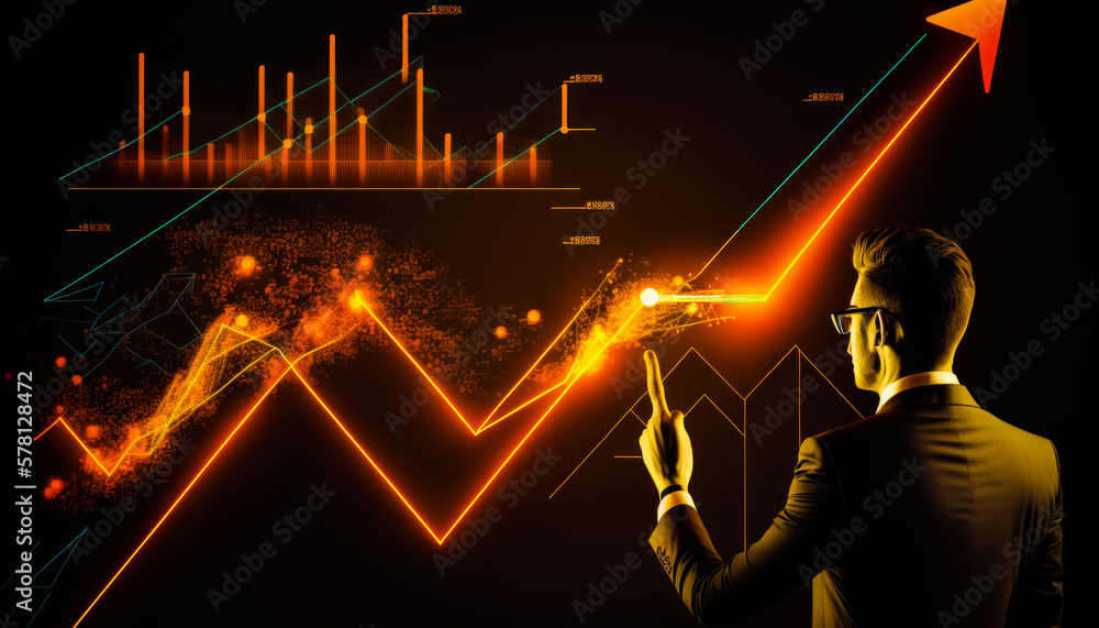 Poster man in suit is looking at chart. generative ai.