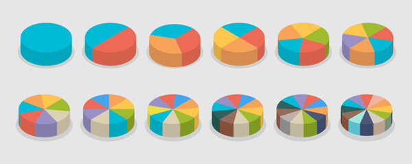 3D Isometric Flat Vector Set of Pie Chart Parts , Diagrama Statistic Wheels