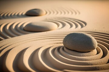 Fototapeta na wymiar zen stones in the sand made by generative ai