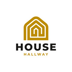 House Logo. Gold House Symbol Geometric Linear Style. Usable for Real Estate, Construction, Architecture and Building Logo