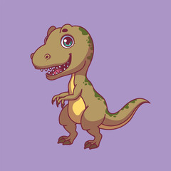 Illustration of a cartoon tyrannosaurus rex on colorful background