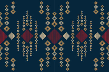 Ethnic Ikat fabric pattern geometric style.African Ikat embroidery Ethnic oriental pattern navy blue background. Abstract,vector,illustration.For texture,clothing,wrapping,decoration,carpet.