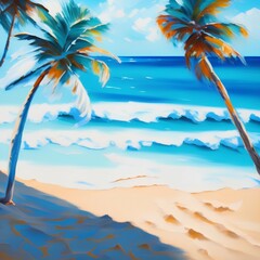 Fototapeta na wymiar oil painting, smooth brush strokes, realism, beach, ocean water, - generative ai