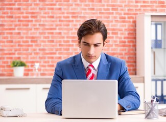 Young handsome employee working in the office