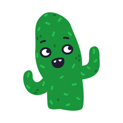 Green Cactus with Face as Creative Element Isolated on White Background Vector Illustration