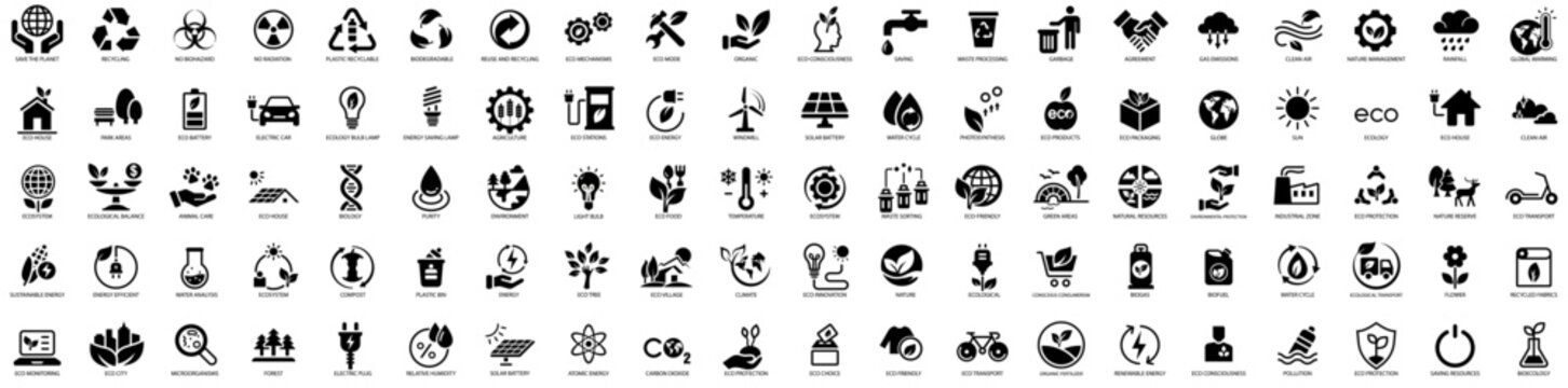 Set simple flat icon related of ecology