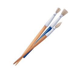 Paint brushes vector illustration. Cartoon isolated group of paintbrushes with different tip shapes, plastic and wooden handles, bunch of artists and painters tools to paint, supplies for art workshop