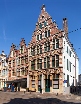 Facade of the Old mansion,  Ghent, Belgium.