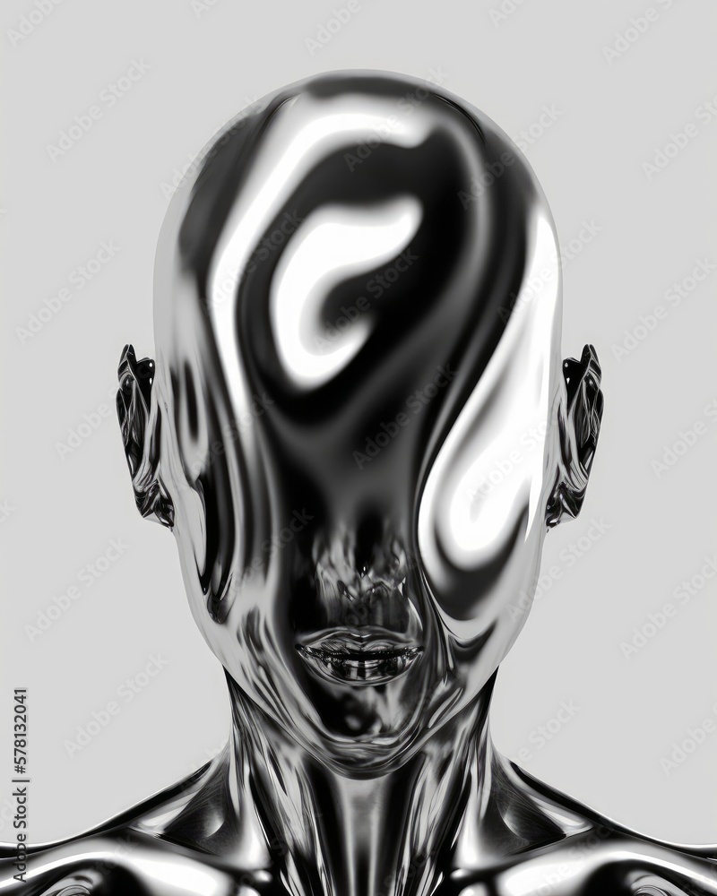 Wall mural chrome head, no face, flowing skin