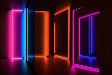 Luminous Spectrum: Neon Glow on Black Background. Generative AI