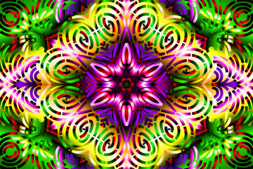 Fototapeta na wymiar Beautiful caleidoscope symmetrical colourful gradient flowers line art of traditional background batik dayak ornament design template elements 