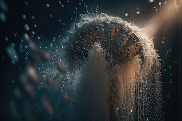 Shower with flowing water and steam. Generative AI