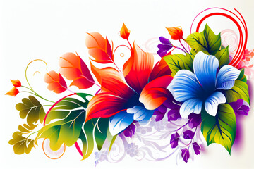 Fototapeta na wymiar Elegant Floral Border. Various colorful flowers on white background. Generative AI.