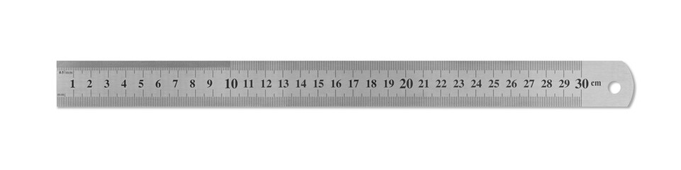 Metal ruler 30 cm isolated on a transparent background, PNG. High resolution.