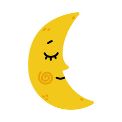 Yellow Crescent with Smiling Face as Creative Element Isolated on White Background Vector Illustration