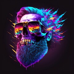 Synthwave style bearded skull