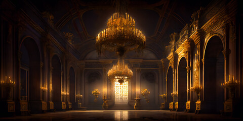 Obraz premium Majestic Palace with Lavish Decor and a Grand Chandelier . Generative AI
