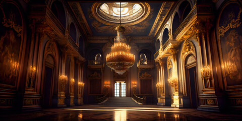 Fototapeta premium Majestic Palace with Lavish Decor and a Grand Chandelier . Generative AI