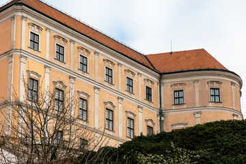 Fototapeta na wymiar Mikulov city view on the streets and castle architecture at early spring