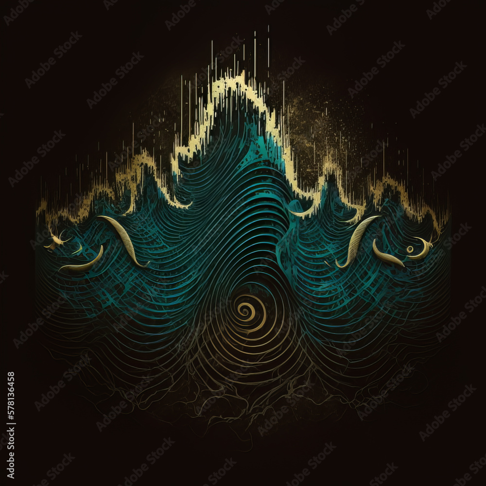 Poster artistic soundwave with magnetic files lines, created with generative ai tools