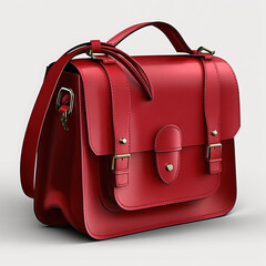 a crimson red leather satchel handbag isolated on a white background, a silver double clasp. created with generative ai tools.


