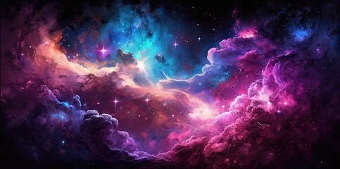 Universe, galaxy, space background. Nebula, planets, starts, suns, and planets colorful wallpaper. Science, astronomy telescope view. - obrazy, fototapety, plakaty