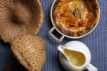 Fried Macrolepiota procera, parasol mushroom.