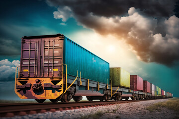 Obraz premium AI-Generated Render of an Express Freight Train with Containers in the Sky
