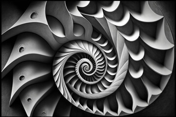 Ai-Generated Abstract Render of an Intricate Monochrome Spiral Pattern