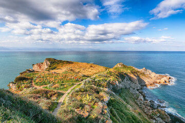Naklejka premium Astonishing spring sunrise on the the cape Milazzo.
