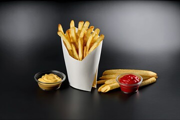 french fries with ketchup and mustard
