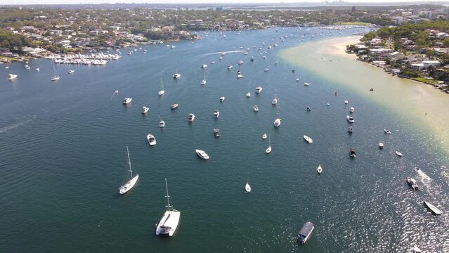 Aerial drone view of Port Hacking and Gunnamatta Bay in the Sutherland Shire, Sydney NSW Australia during summer on a sunny day