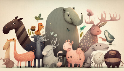 "Whimsical Children's Book Illustration" - a playful and imaginative wallpaper background featuring an illustration of animals or characters in the style of a children's book