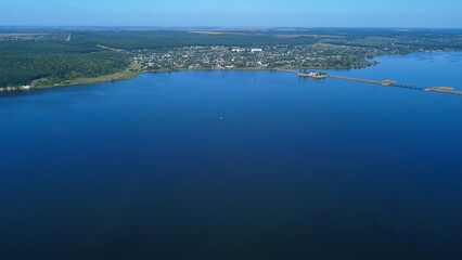 Reservoir on the Seversky Donets near Stary Saltov.  View of the dam.  Drone photo